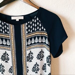 Loft Raglan Sleeve Navy White & Gold Top